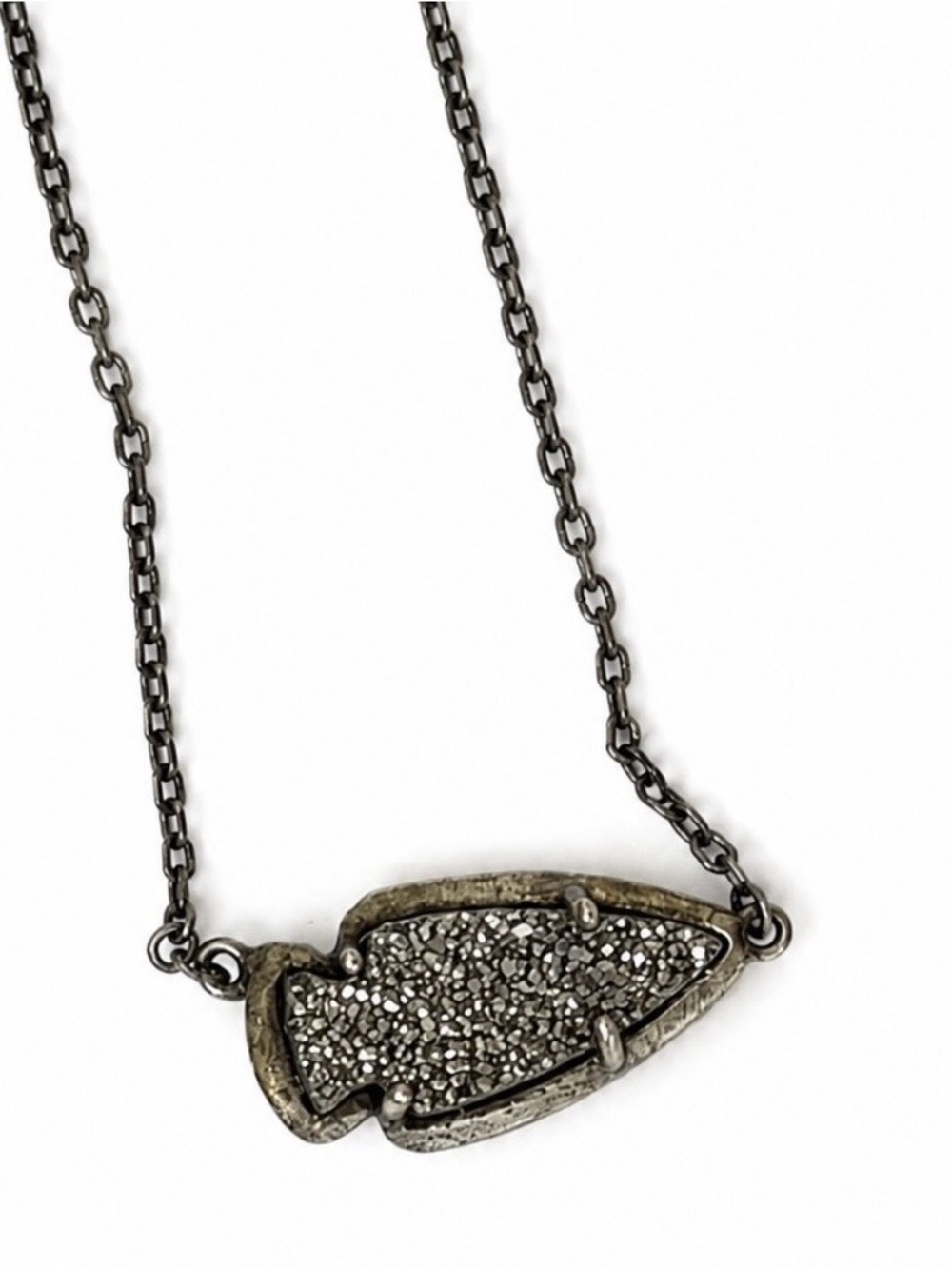 Kendra Scott Kasey Silver Platinum Drusy Arrowhead Pendant Necklace